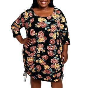 Butterflies & Rainbows Size 1X Dress Floral Black Adjustable Side Drawstrings